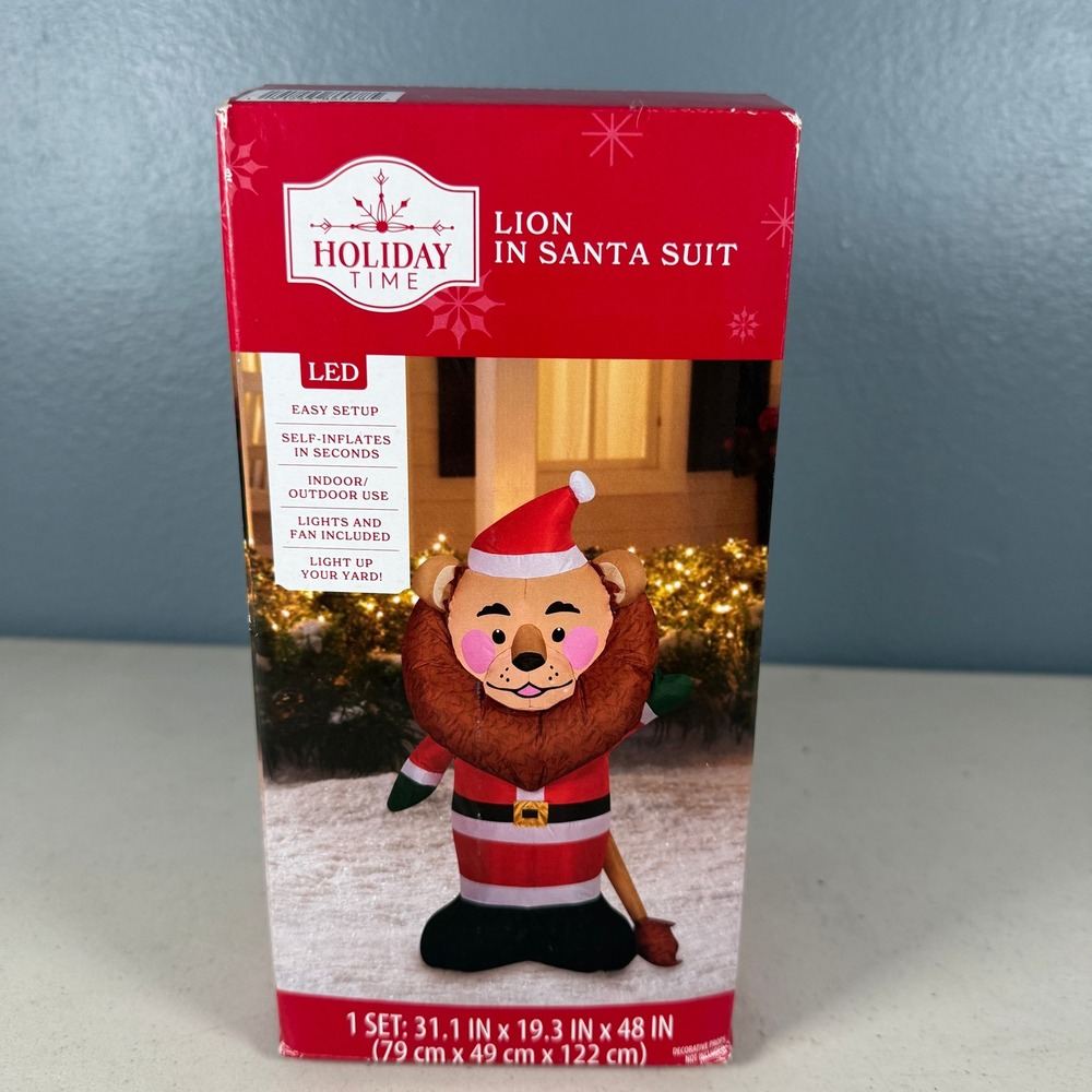 Holiday Time Lion in Santa‎ Suit LED Airblown Inflatable Christmas Decor 4ft